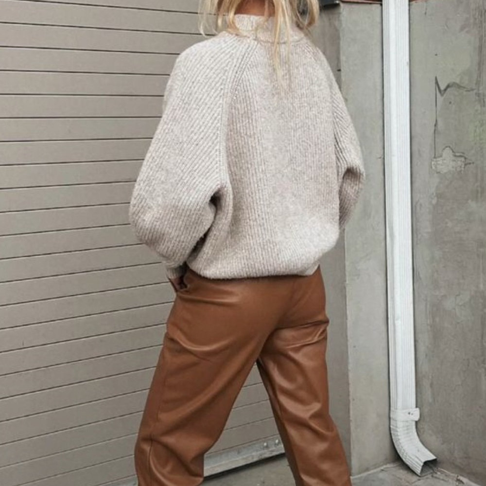 Ronny Kobo Faux Leather High Waisted Saddle Brown Pants
